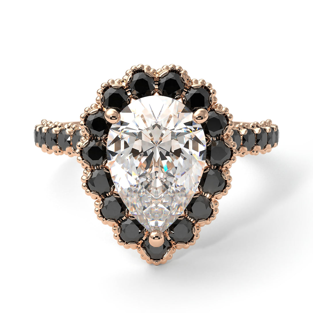 Halo Pear Diamond Pave Engagement Ring - Ingrid No. 32