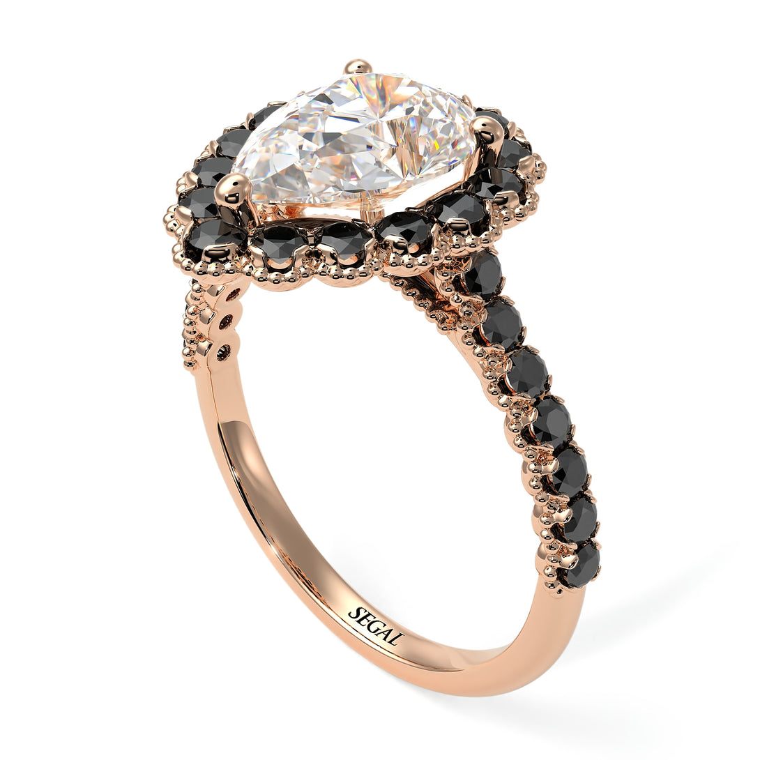 Halo Pear Diamond Pave Engagement Ring - Ingrid No. 32