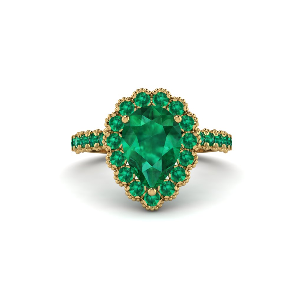 Halo Pear Emerald Pave Engagement Ring - Ingrid No. 19