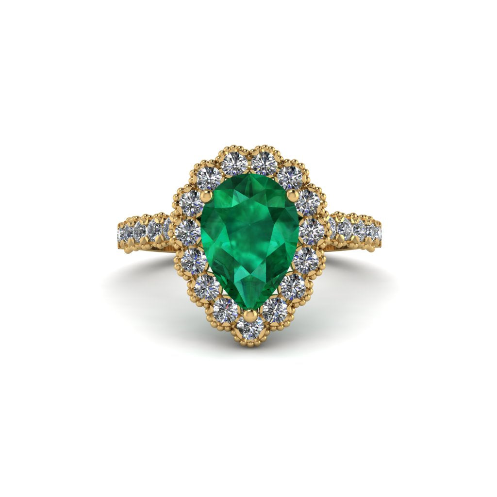 Halo Pear Emerald Pave Engagement Ring - Ingrid No. 4