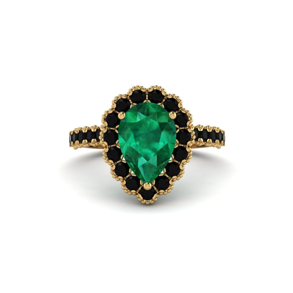Halo Pear Emerald Pave Engagement Ring - Ingrid No. 34