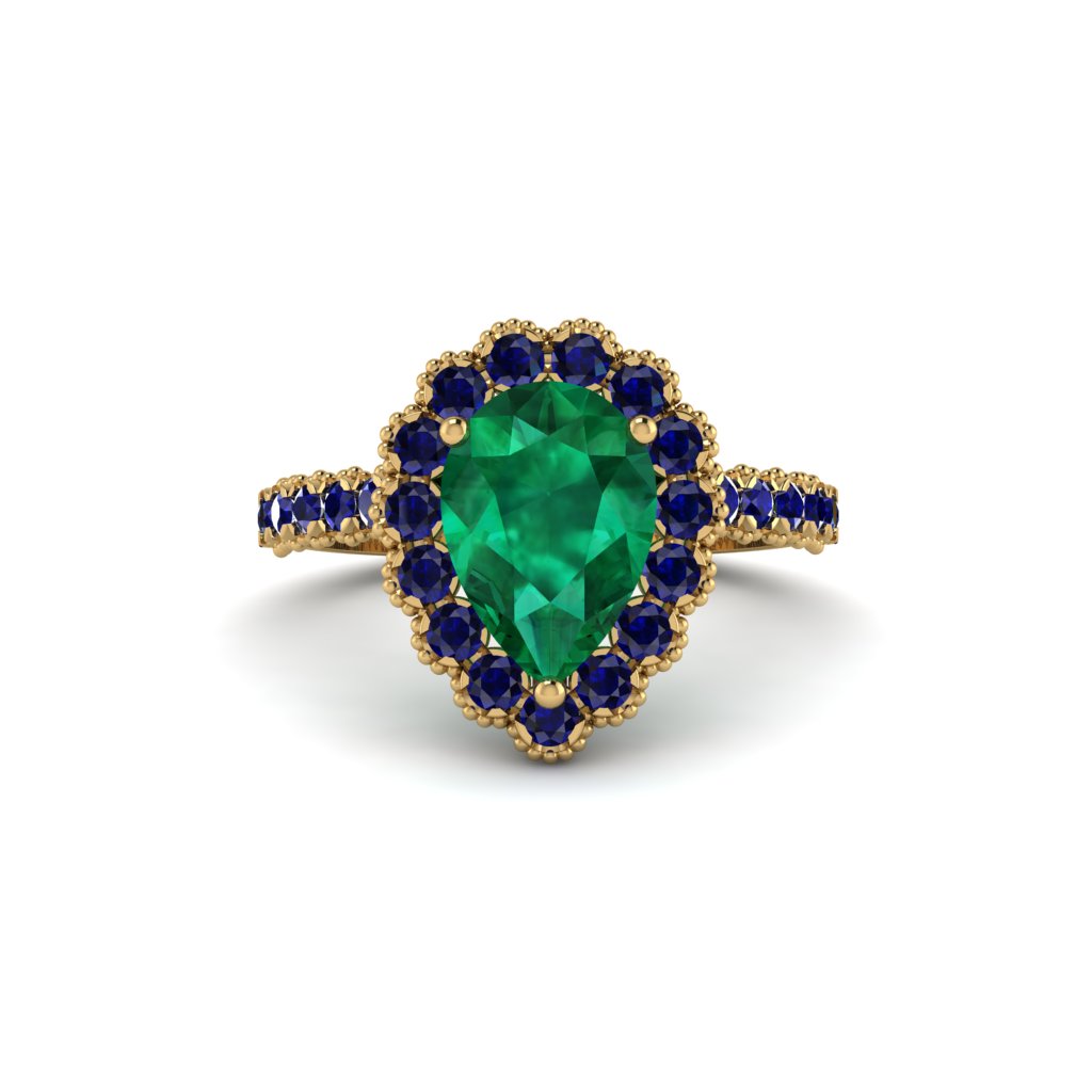 Halo Pear Emerald Pave Engagement Ring - Ingrid No. 64