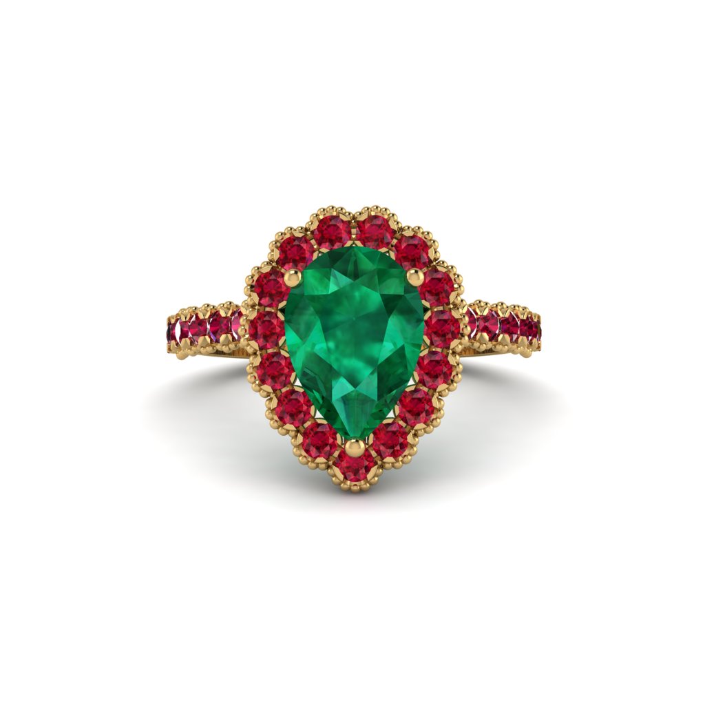 Halo Pear Emerald Pave Engagement Ring - Ingrid No. 49