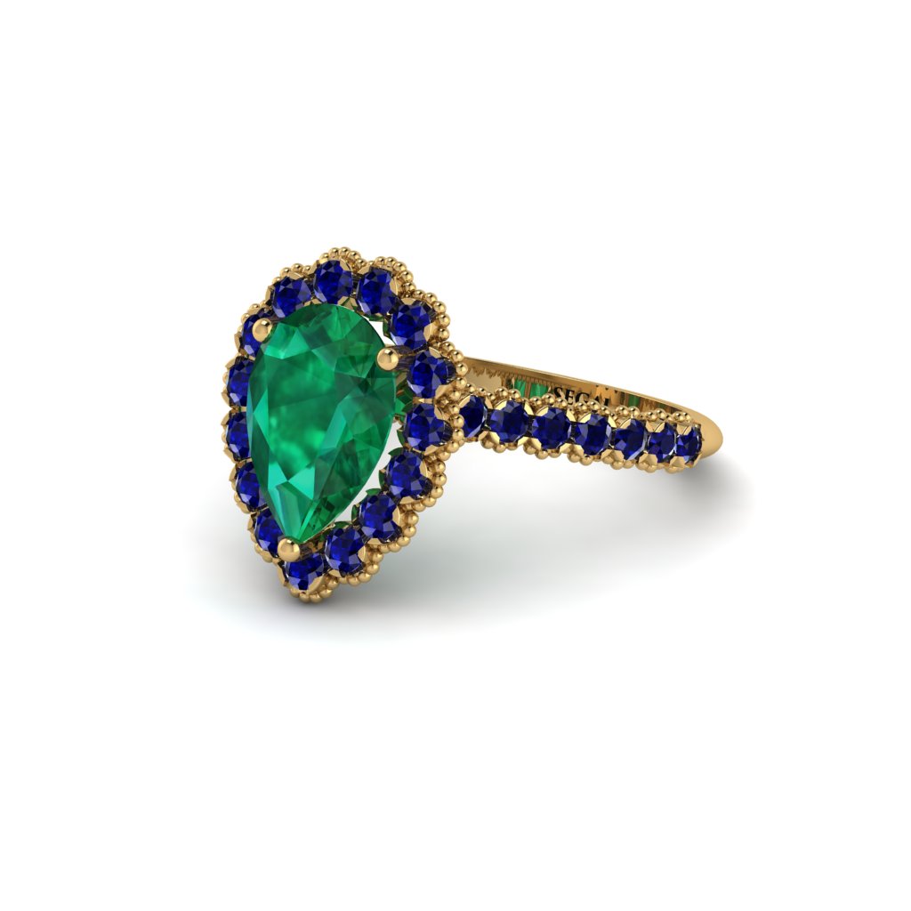 Halo Pear Emerald Pave Engagement Ring - Ingrid No. 64