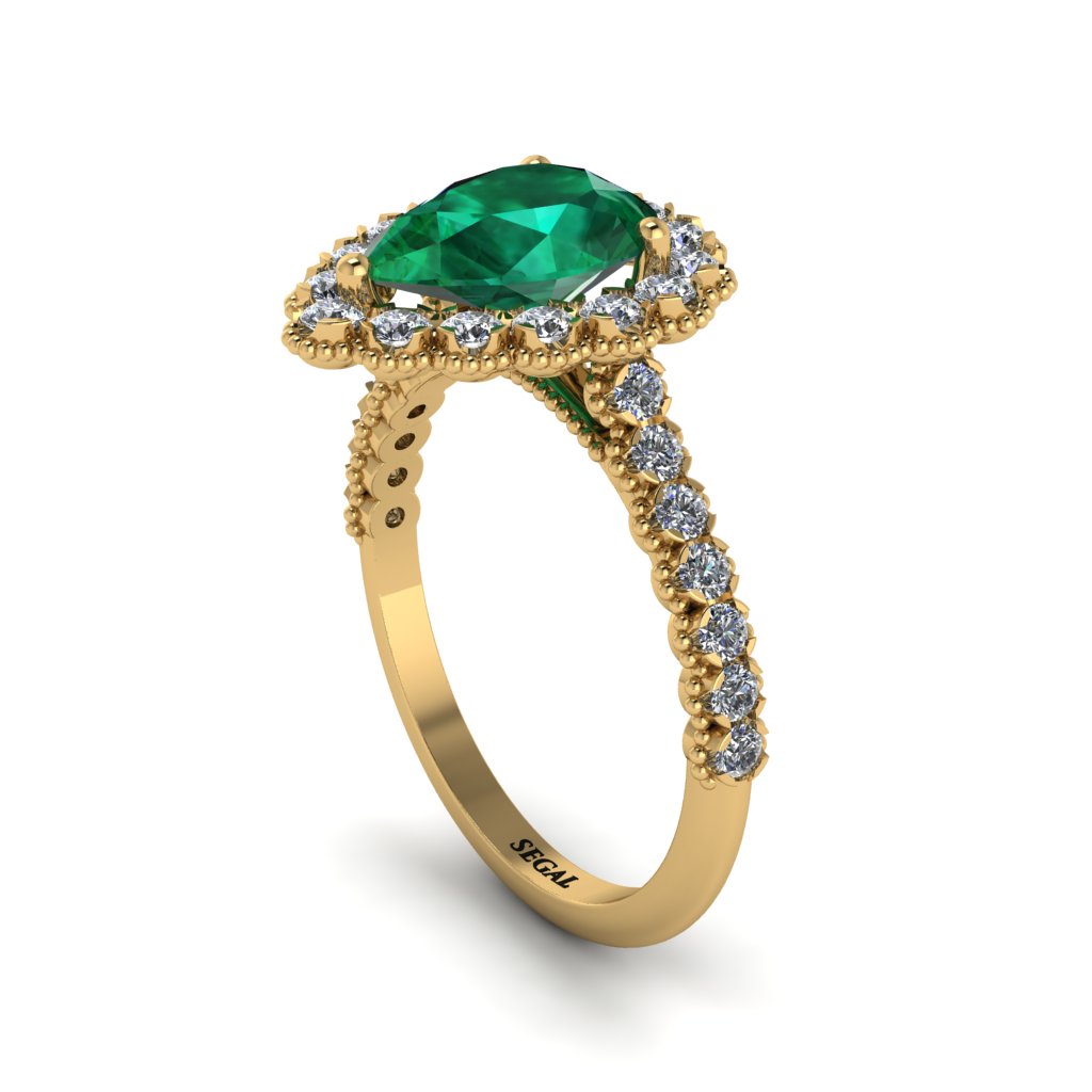 Halo Pear Emerald Pave Engagement Ring - Ingrid No. 4