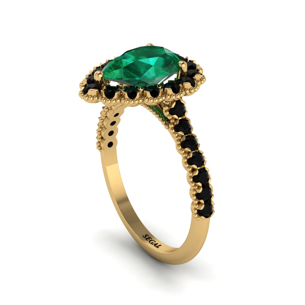 Halo Pear Emerald Pave Engagement Ring - Ingrid No. 34