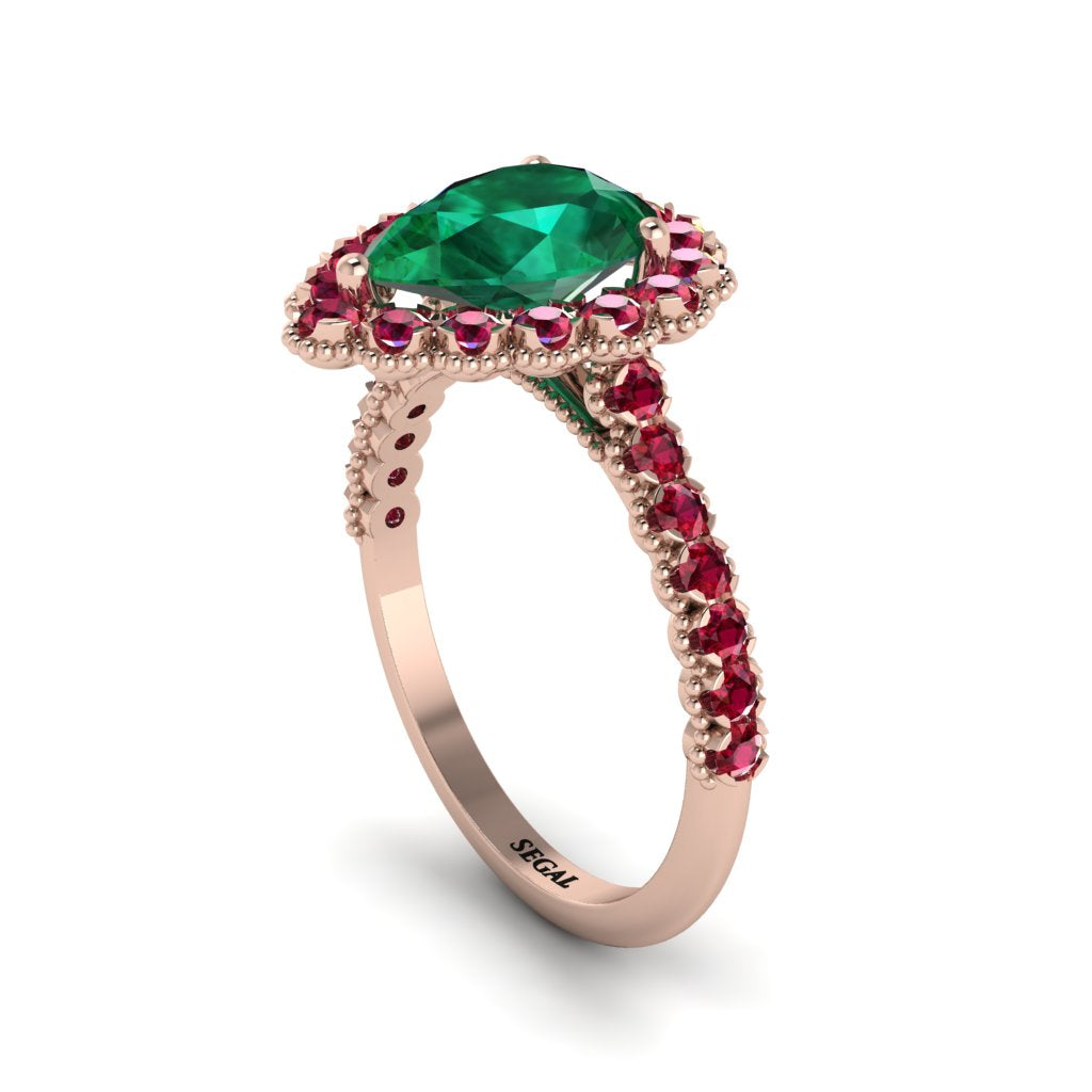 Halo Pear Emerald Pave Engagement Ring - Ingrid No. 50