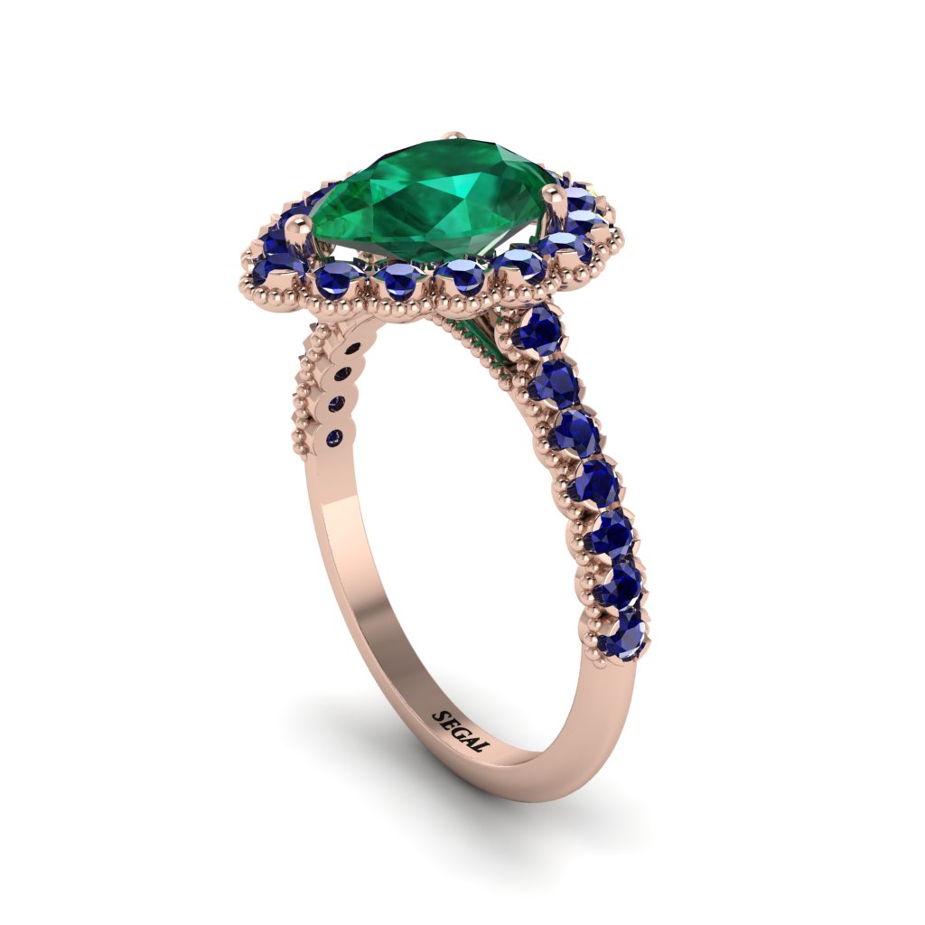 Halo Pear Emerald Pave Engagement Ring - Ingrid No. 65