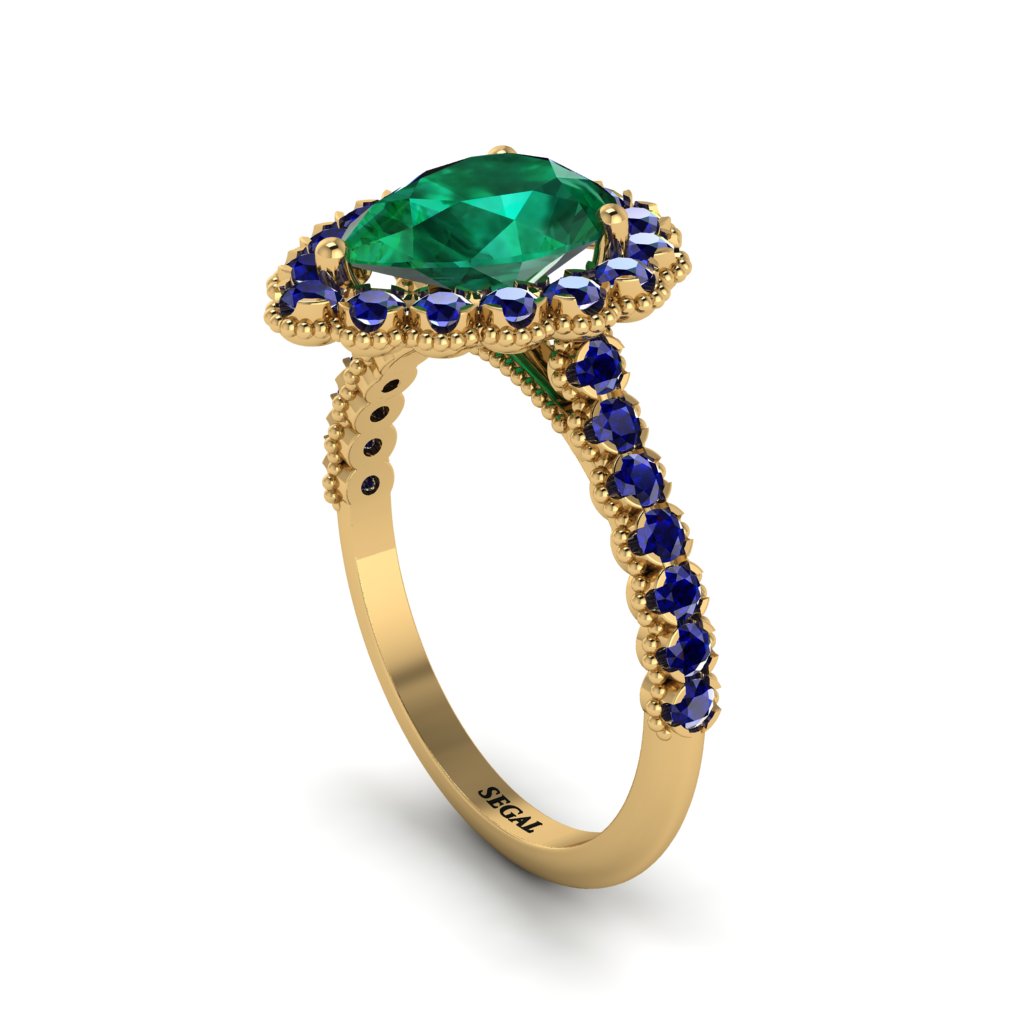 Halo Pear Emerald Pave Engagement Ring - Ingrid No. 64