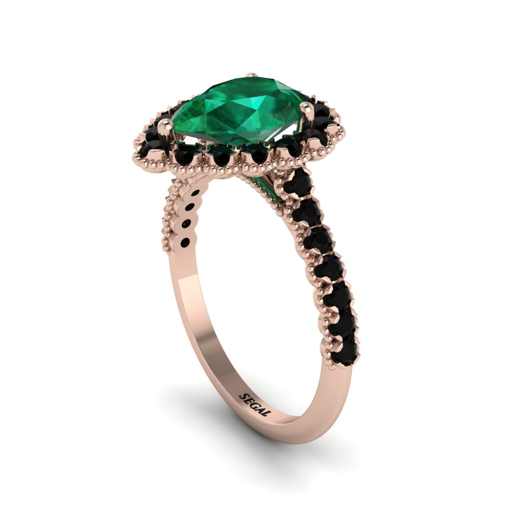 Halo Pear Emerald Pave Engagement Ring - Ingrid No. 35