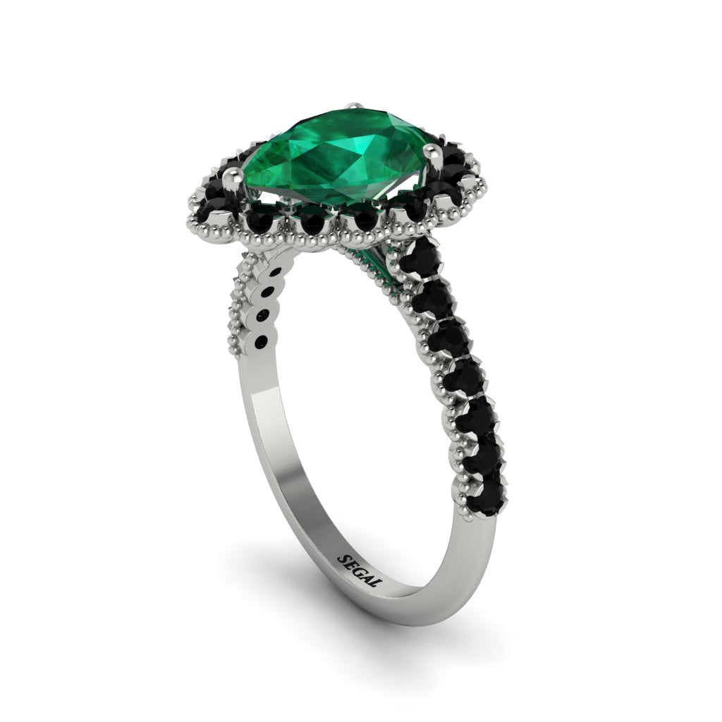 Halo Pear Emerald Pave Engagement Ring - Ingrid No. 36