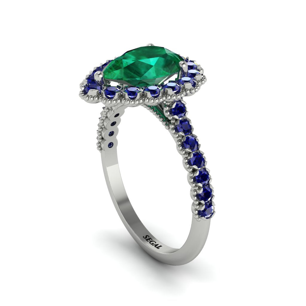 Halo Pear Emerald Pave Engagement Ring - Ingrid No. 66