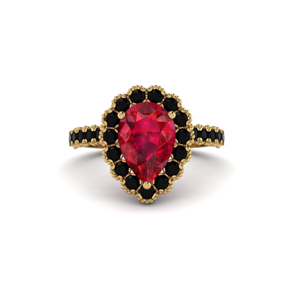Halo Pear Ruby Pave Engagement Ring - Ingrid No. 40