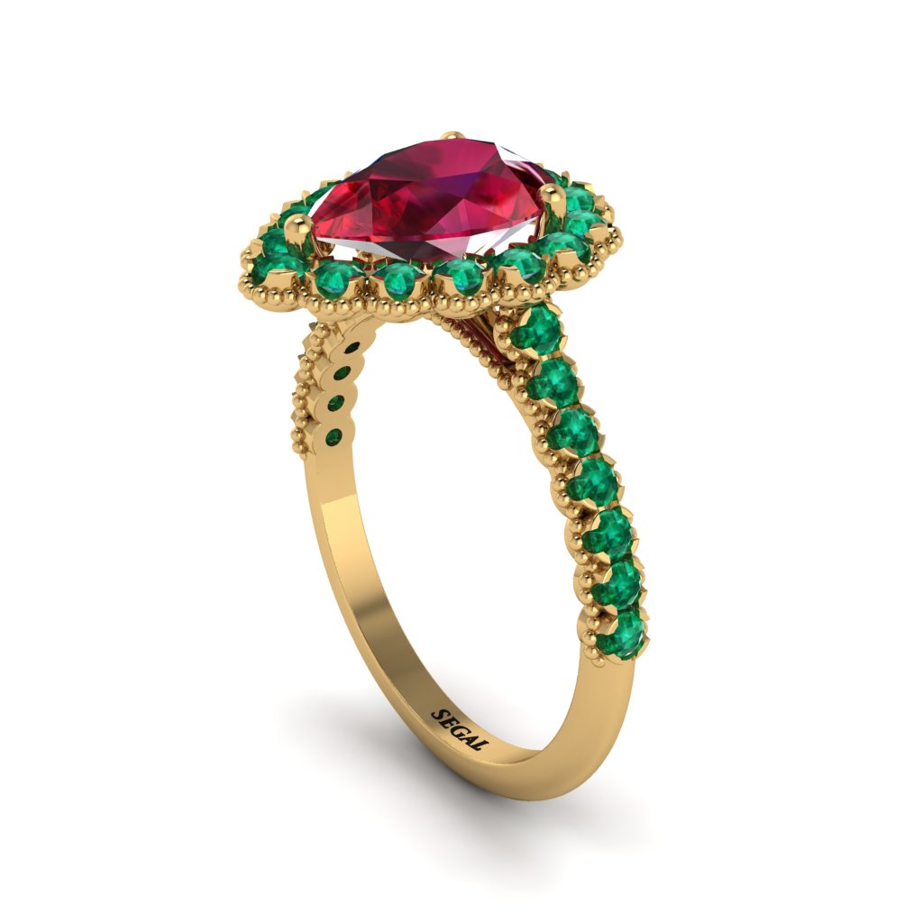 Halo Pear Ruby Pave Engagement Ring - Ingrid No. 25