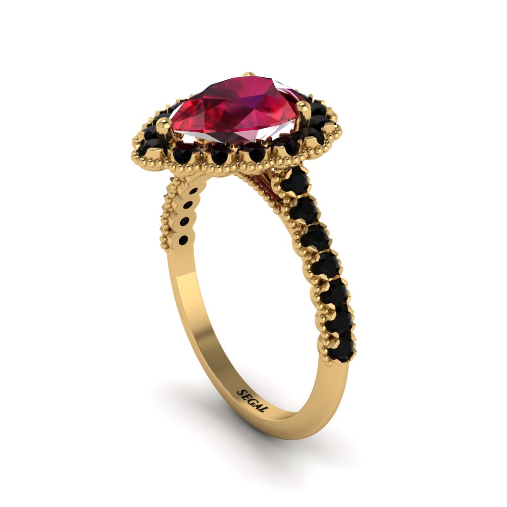 Halo Pear Ruby Pave Engagement Ring - Ingrid No. 40