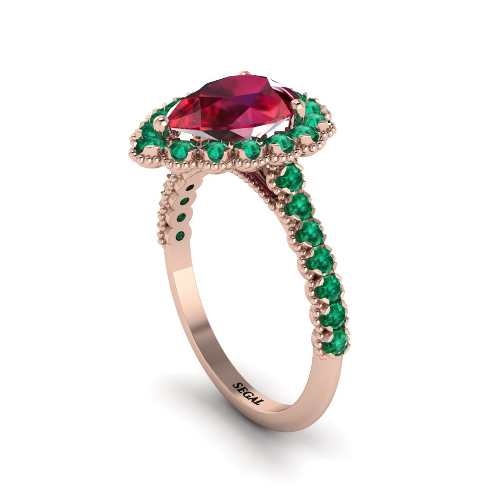 Halo Pear Ruby Pave Engagement Ring - Ingrid No. 26