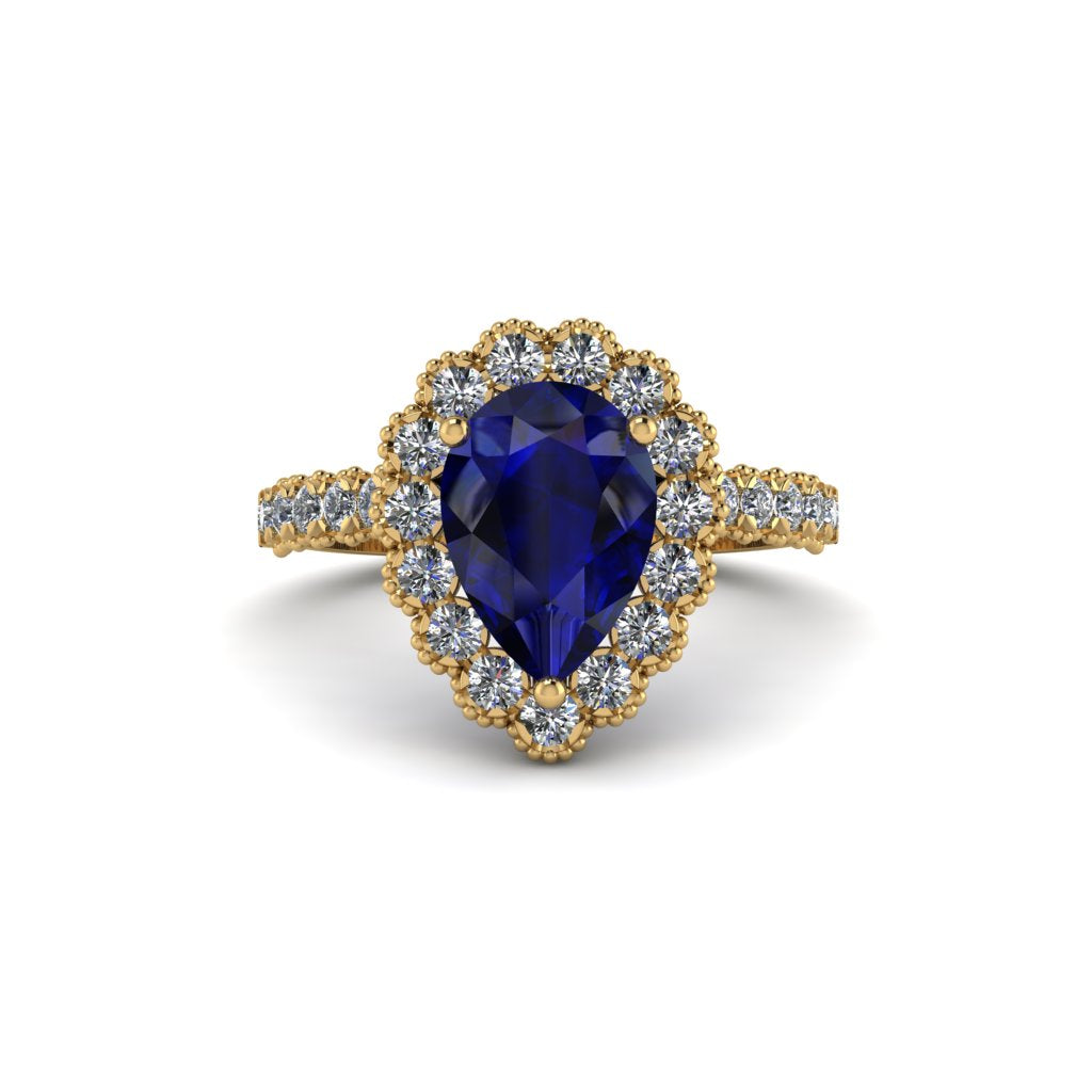 Halo Pear Sapphire Pave Engagement Ring - Ingrid No. 13