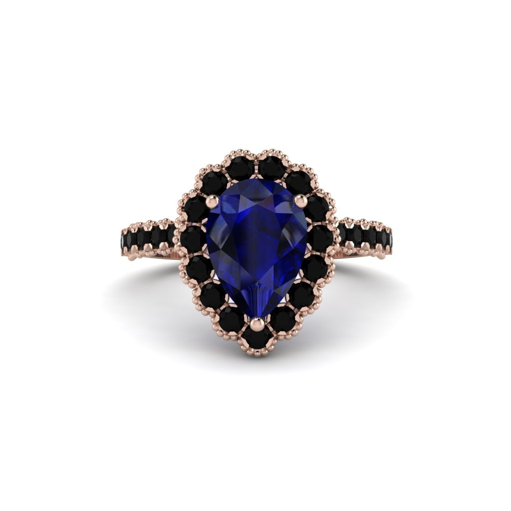 Halo Pear Sapphire Pave Engagement Ring - Ingrid No. 44