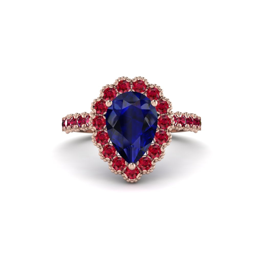 Halo Pear Sapphire Pave Engagement Ring - Ingrid No. 59