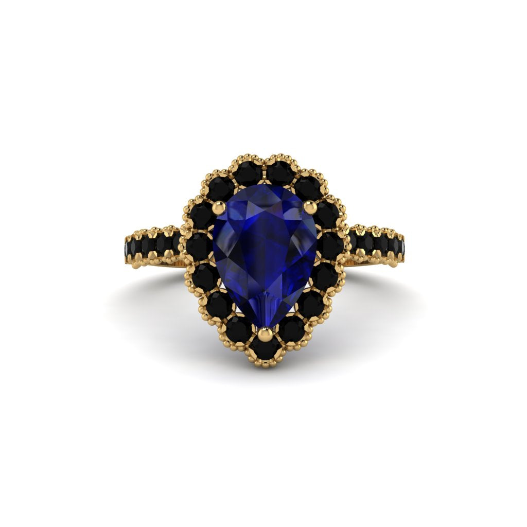Halo Pear Sapphire Pave Engagement Ring - Ingrid No. 43
