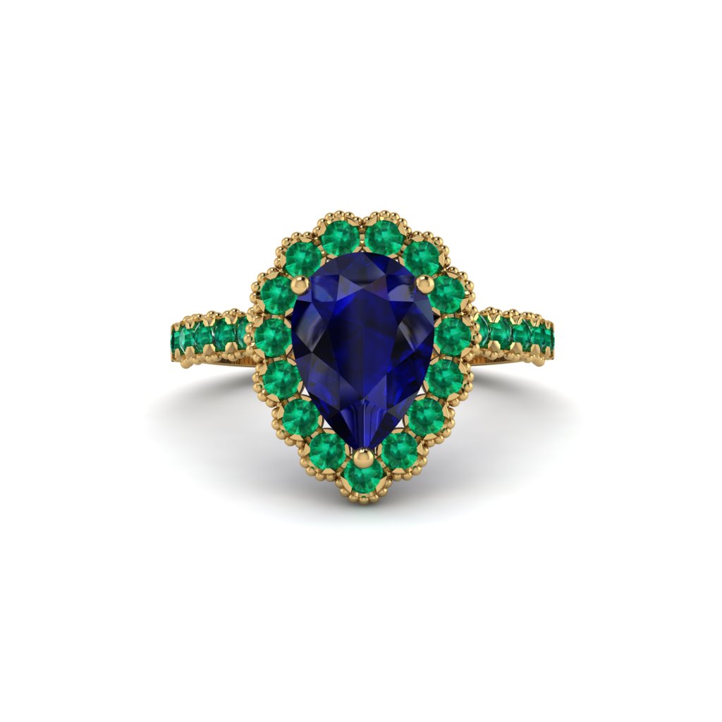 Halo Pear Sapphire Pave Engagement Ring - Ingrid No. 28