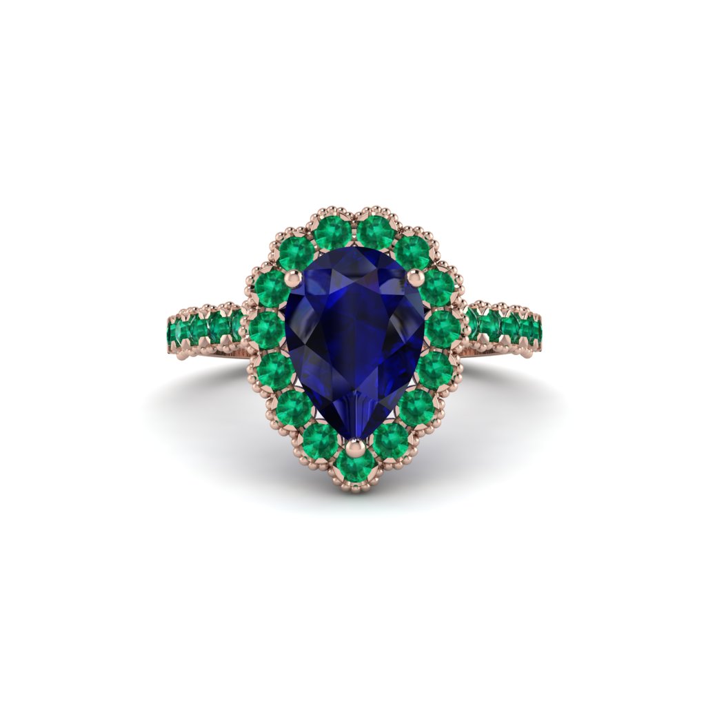 Halo Pear Sapphire Pave Engagement Ring - Ingrid No. 29