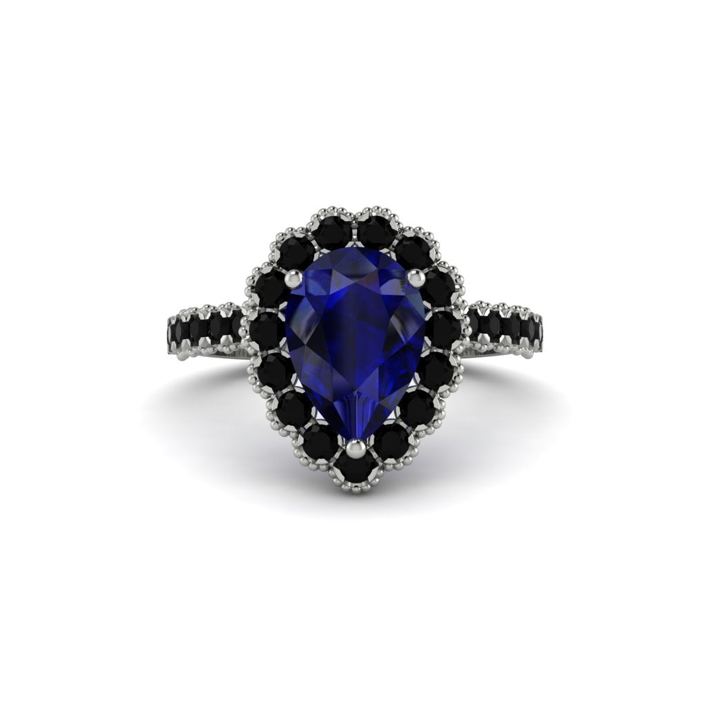 Halo Pear Sapphire Pave Engagement Ring - Ingrid No. 45