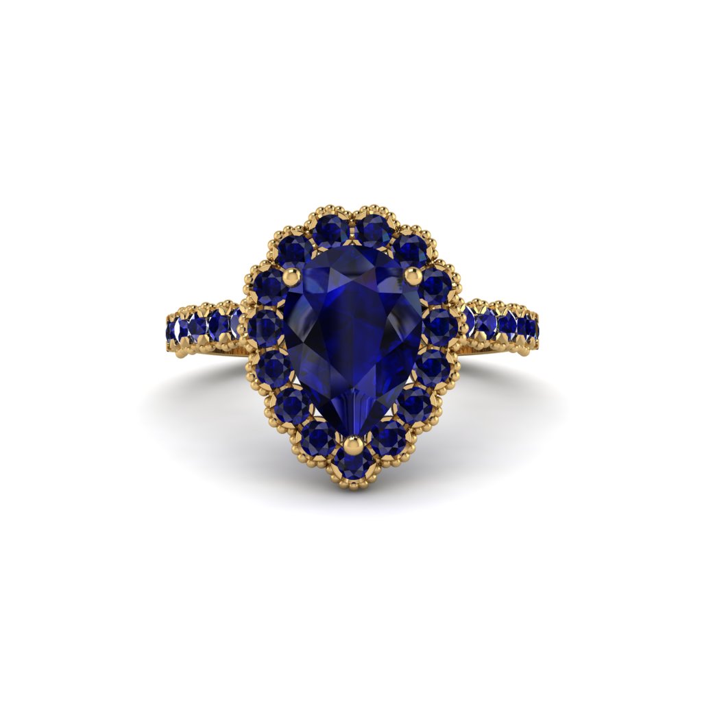 Halo Pear Sapphire Pave Engagement Ring - Ingrid No. 73
