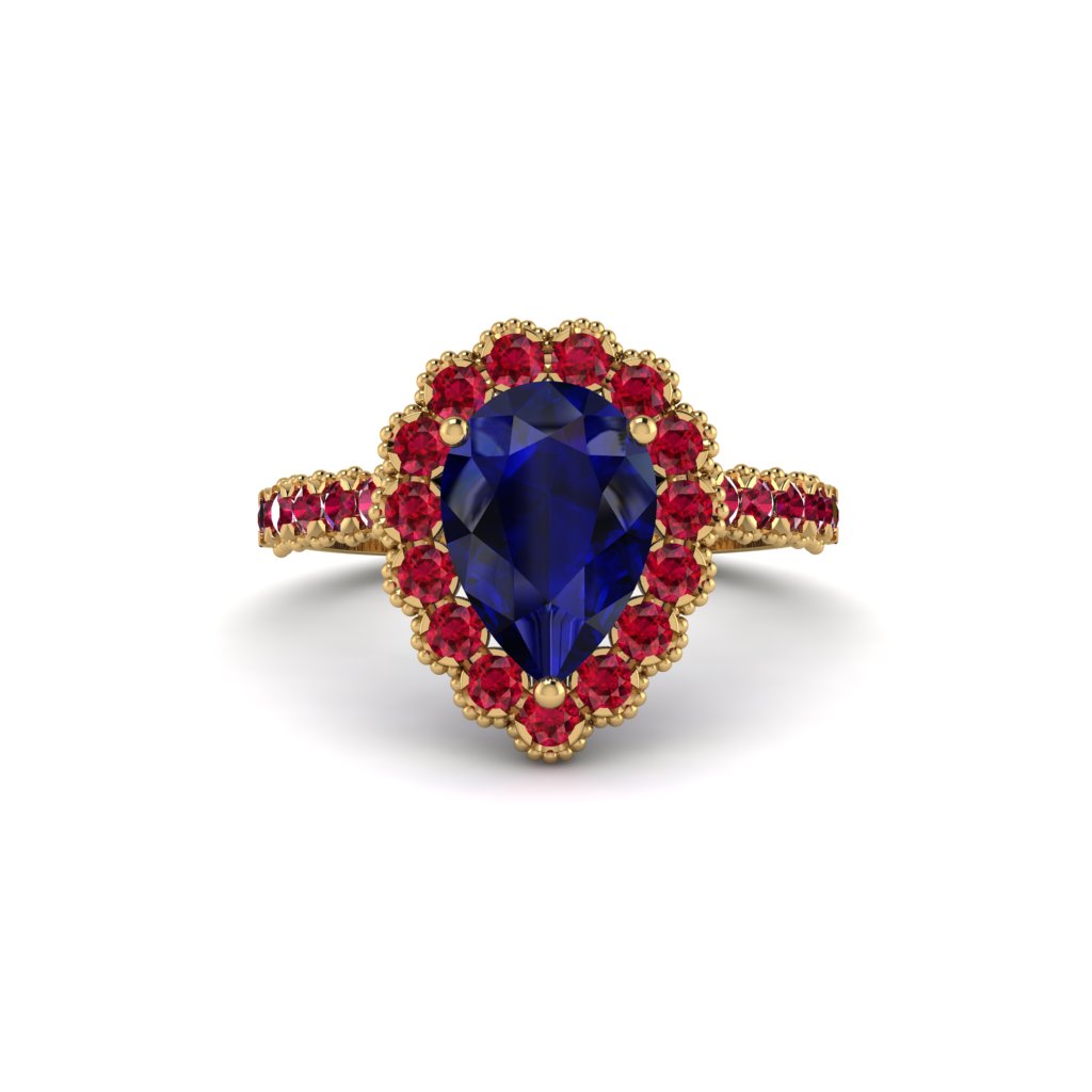 Halo Pear Sapphire Pave Engagement Ring - Ingrid No. 58