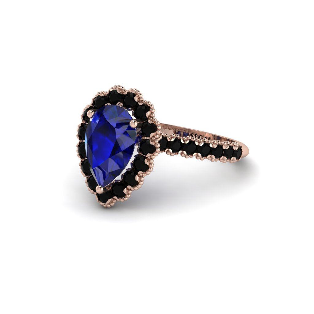 Halo Pear Sapphire Pave Engagement Ring - Ingrid No. 44