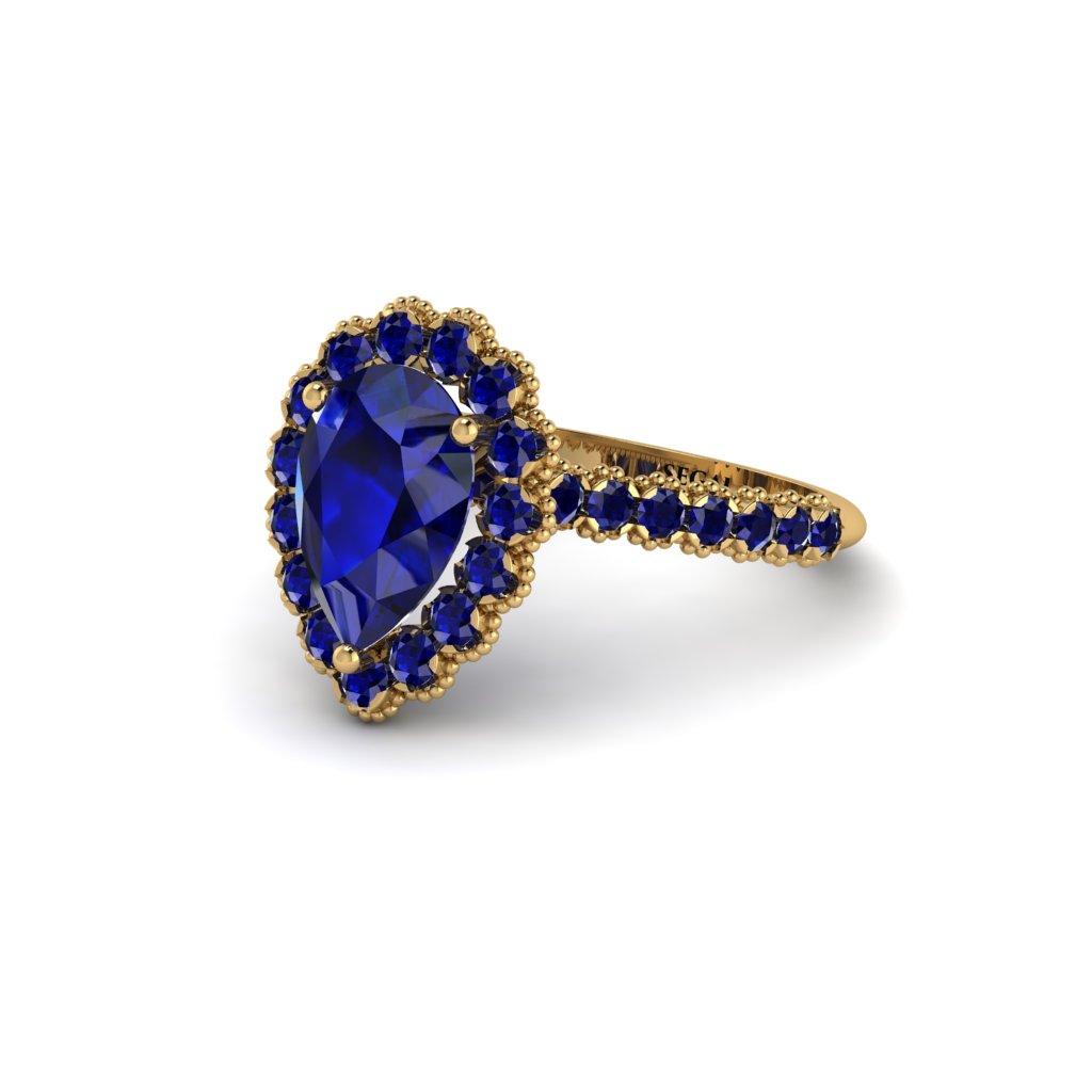 Halo Pear Sapphire Pave Engagement Ring - Ingrid No. 73