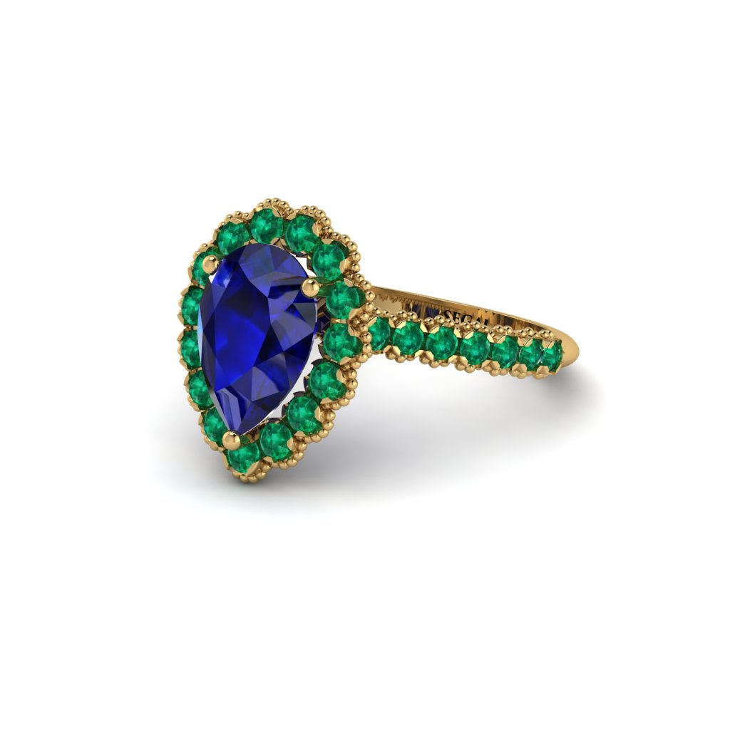 Halo Pear Sapphire Pave Engagement Ring - Ingrid No. 28