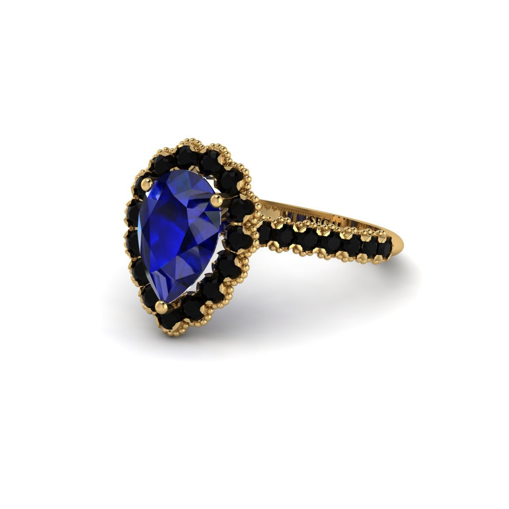 Halo Pear Sapphire Pave Engagement Ring - Ingrid No. 43