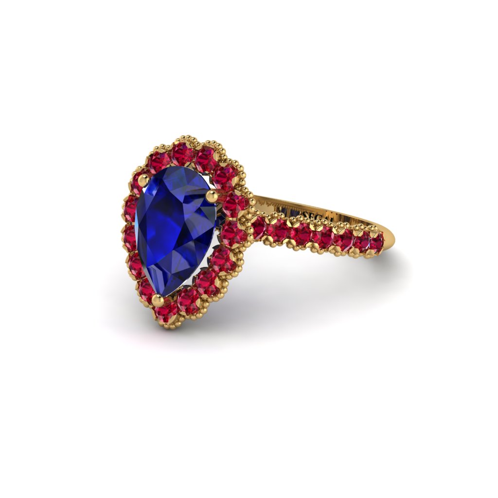 Halo Pear Sapphire Pave Engagement Ring - Ingrid No. 58