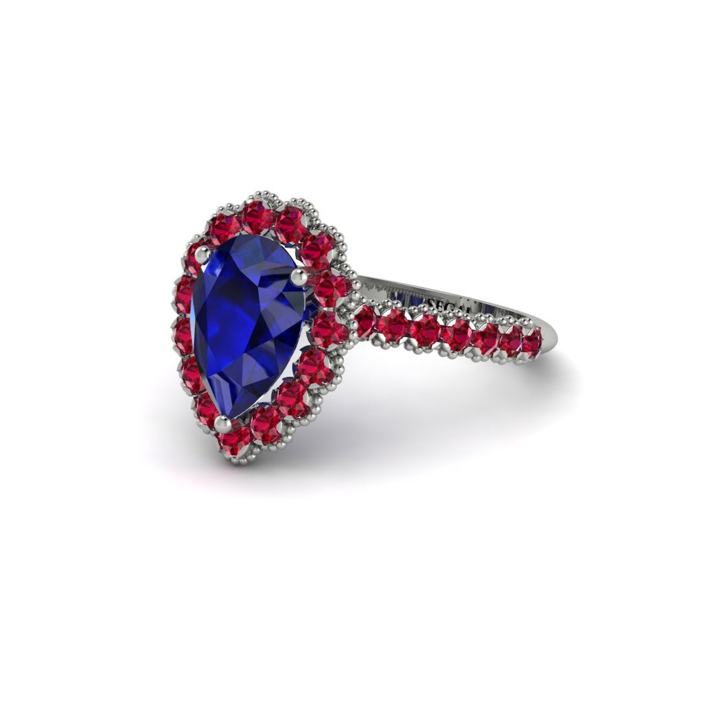 Halo Pear Sapphire Pave Engagement Ring - Ingrid No. 60