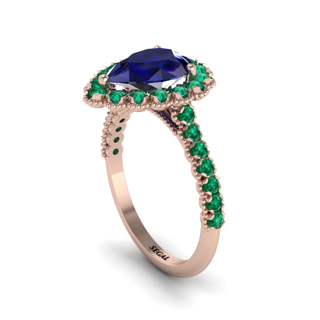 Halo Pear Sapphire Pave Engagement Ring - Ingrid No. 29