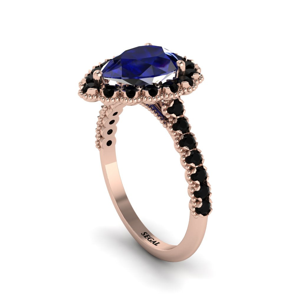 Halo Pear Sapphire Pave Engagement Ring - Ingrid No. 44