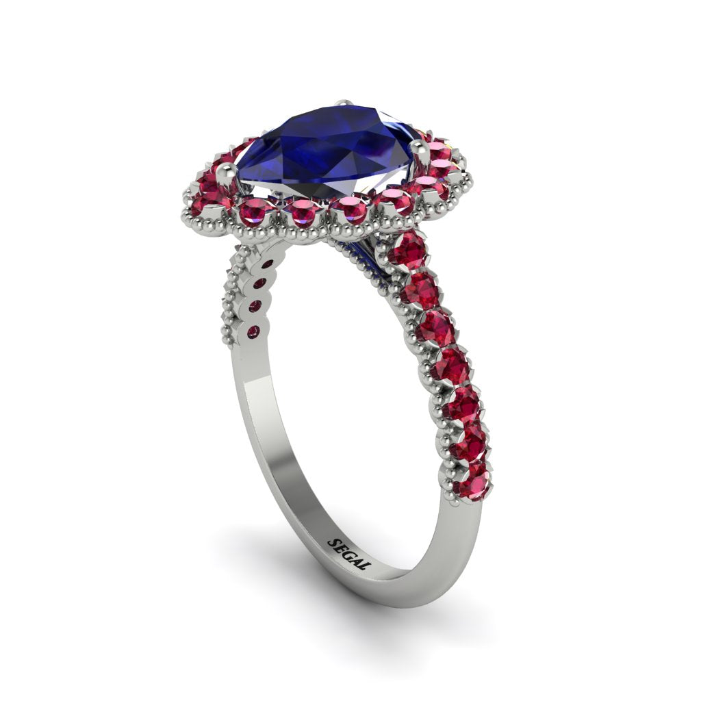 Halo Pear Sapphire Pave Engagement Ring - Ingrid No. 60