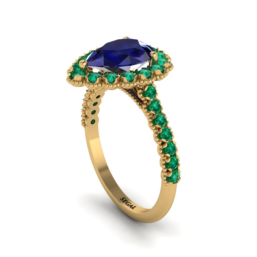 Halo Pear Sapphire Pave Engagement Ring - Ingrid No. 28
