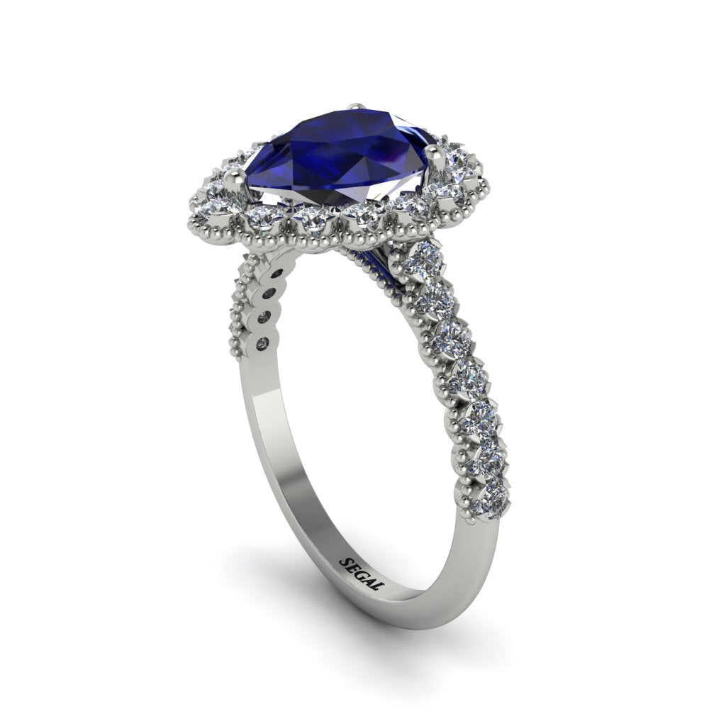 Halo Pear Sapphire Pave Engagement Ring - Ingrid No. 15