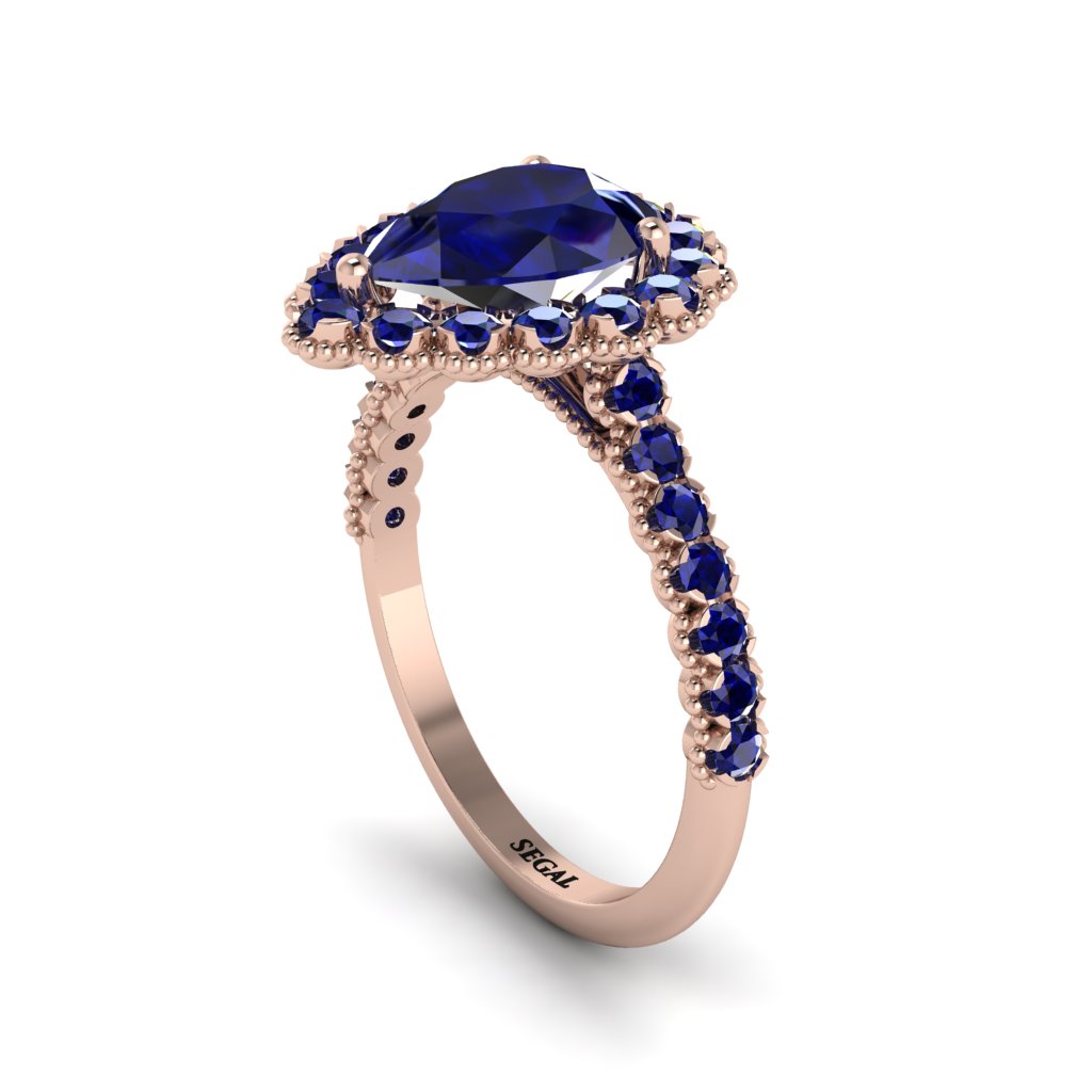 Halo Pear Sapphire Pave Engagement Ring - Ingrid No. 74