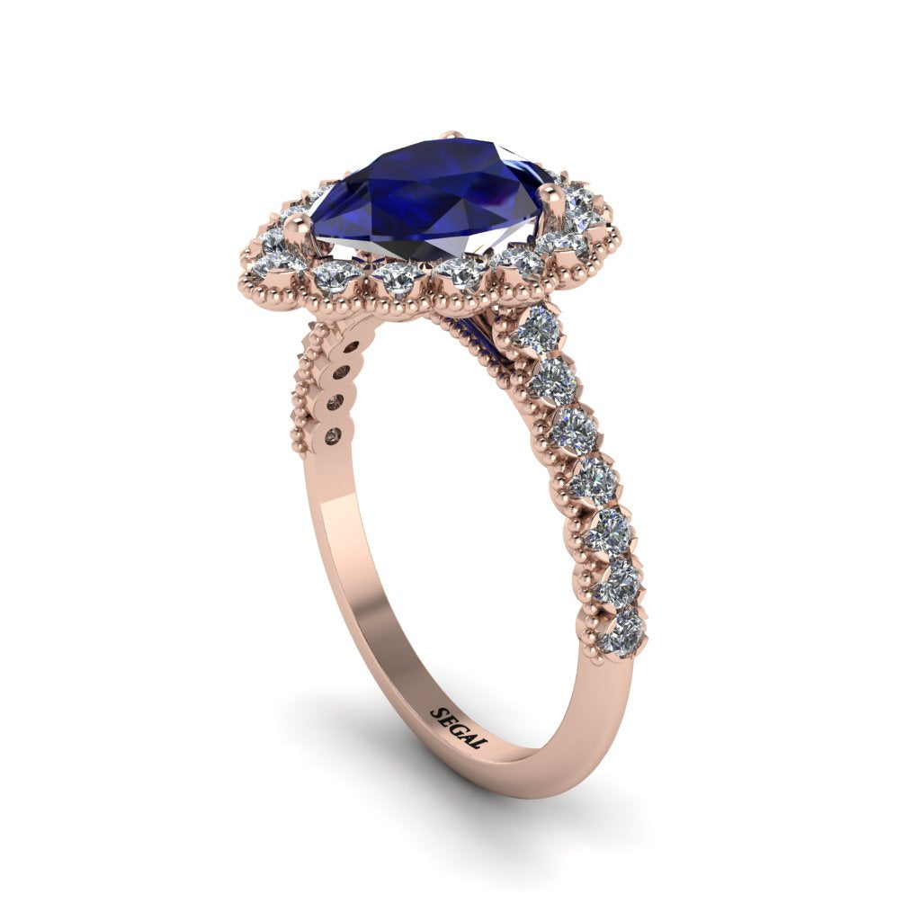 Halo Pear Sapphire Pave Engagement Ring - Ingrid No. 14