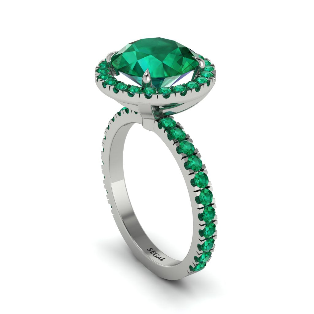 Round Cut Emerald Halo Engagement Ring - Charleigh No. 21