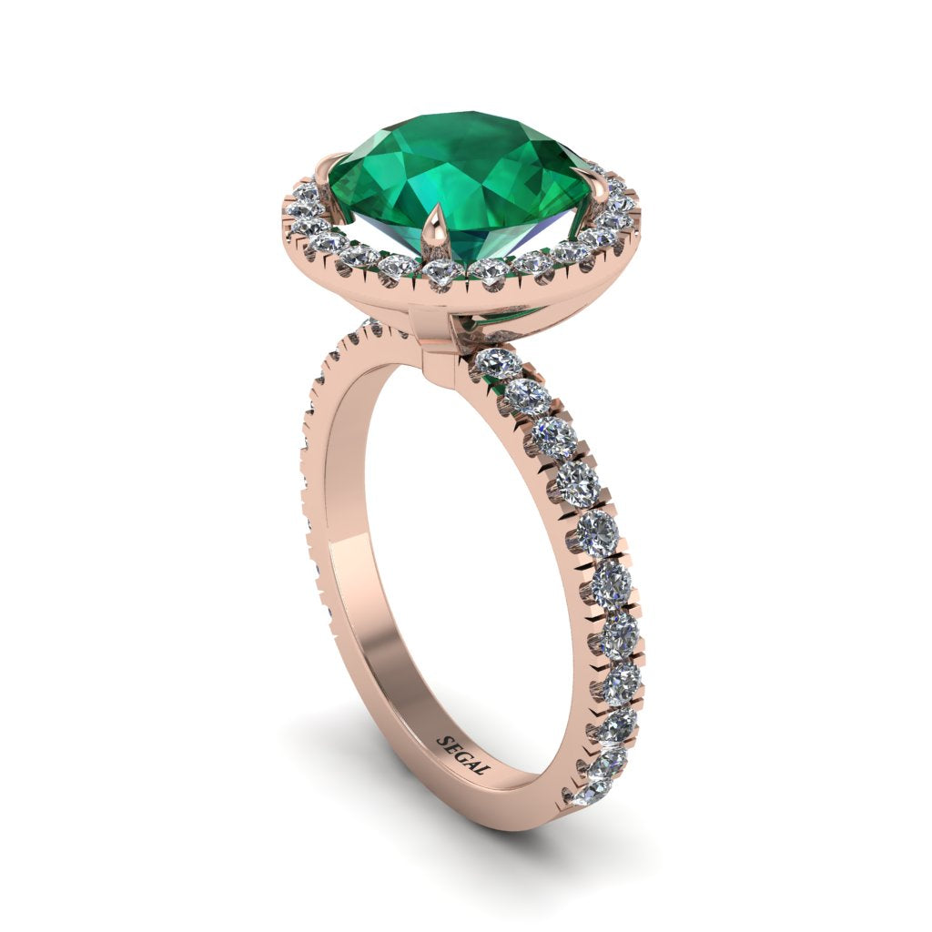 Round Cut Emerald Halo Engagement Ring - Charleigh No. 5
