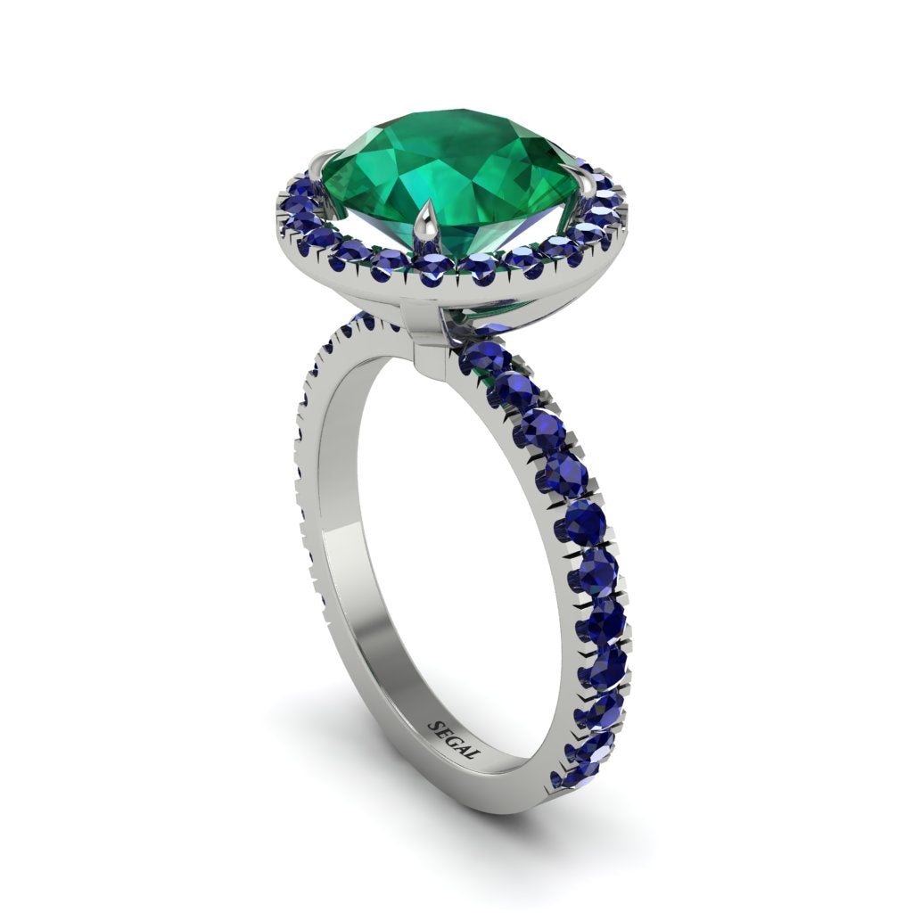 Round Cut Emerald Halo Engagement Ring - Charleigh No. 66