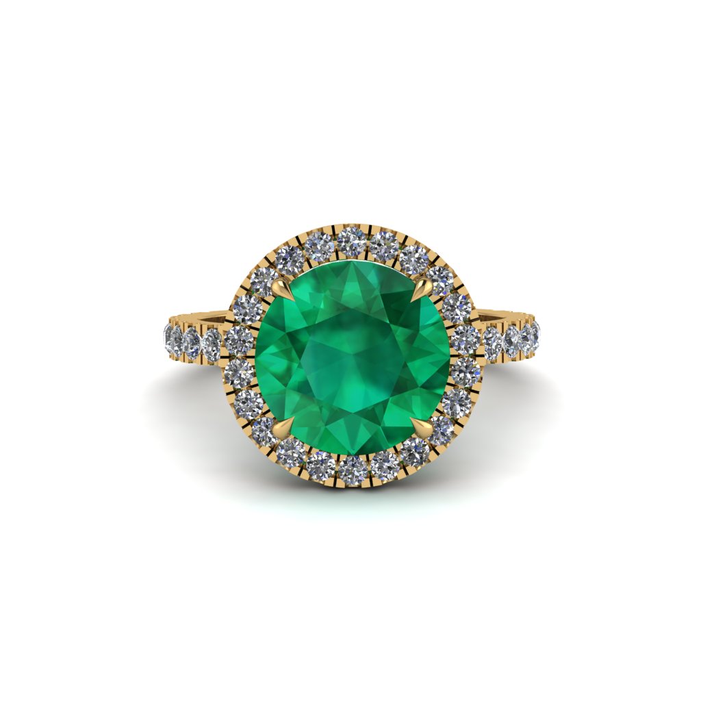 Round Cut Emerald Halo Engagement Ring - Charleigh No. 4