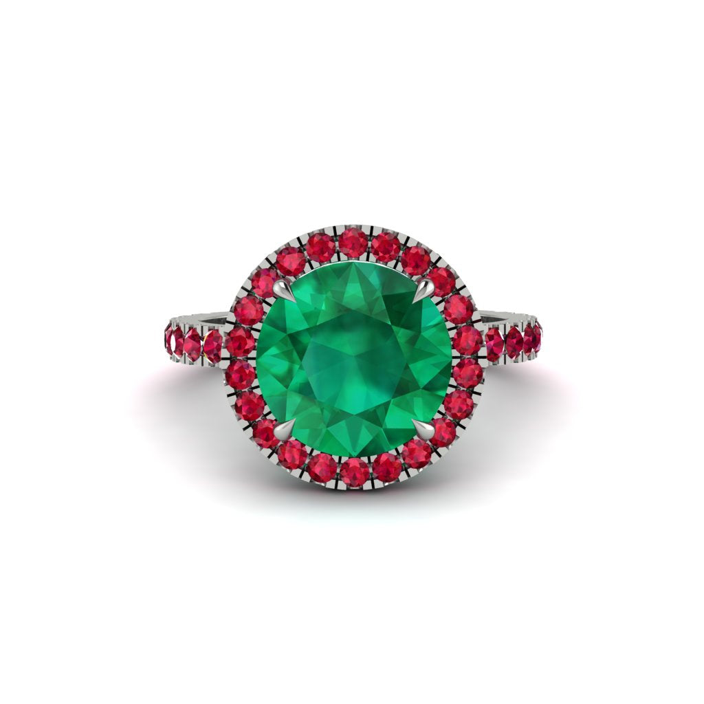 Round Cut Emerald Halo Engagement Ring - Charleigh No. 51