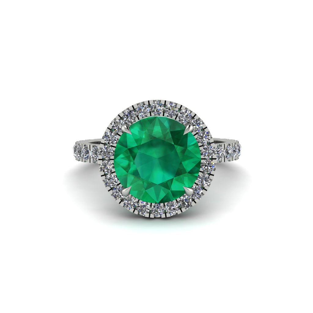 Round Cut Emerald Halo Engagement Ring - Charleigh No. 6