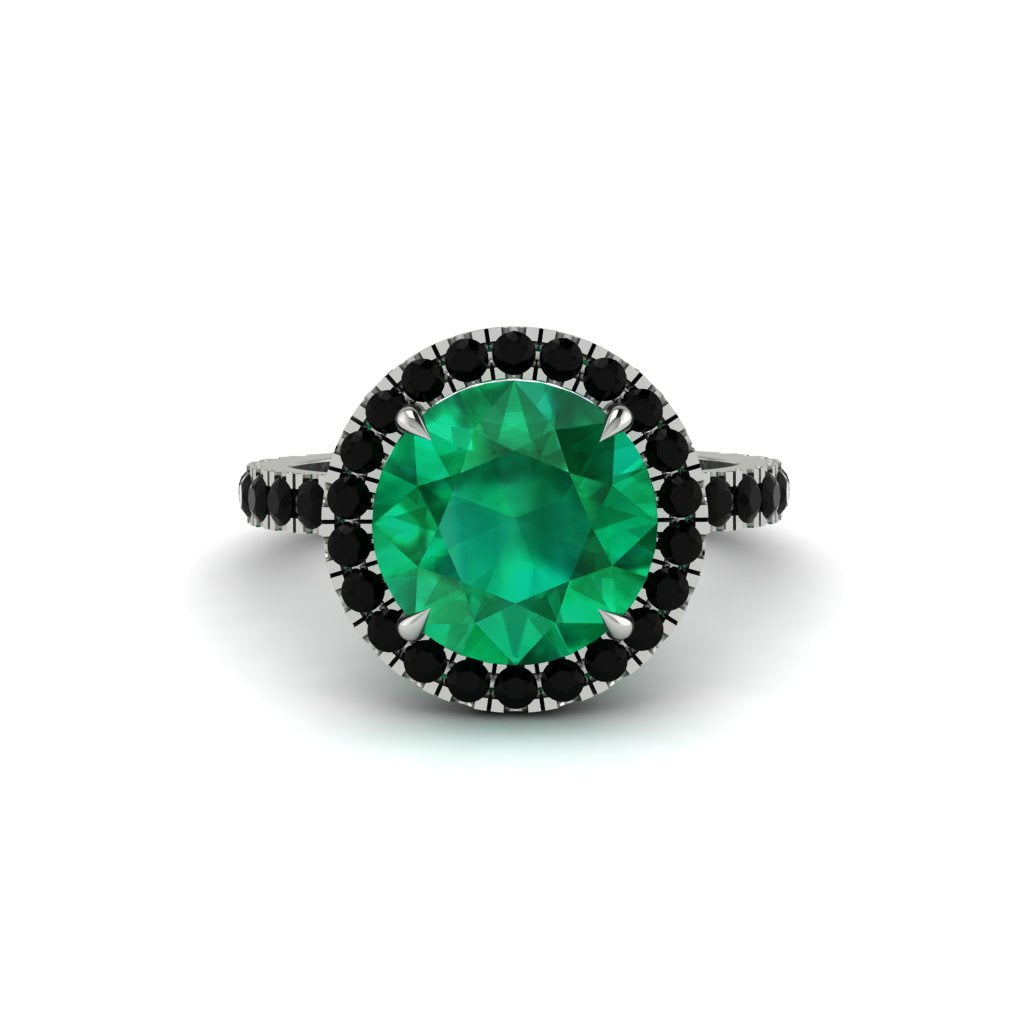 Round Cut Emerald Halo Engagement Ring - Charleigh No. 36