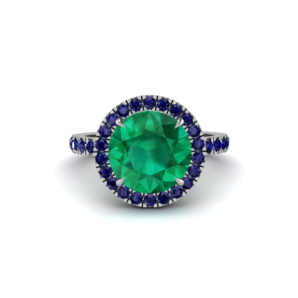 Round Cut Emerald Halo Engagement Ring - Charleigh No. 66